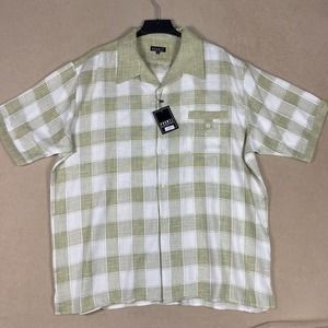 Pronti Short Sleeve Button‎ Up Shirt Mens 3XL Green Plaid Pocket Relaxed Fit NWT